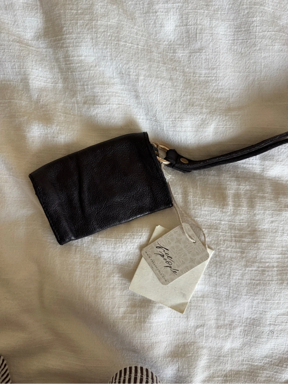 Free People Leather Wristlet Pouch in black NWT